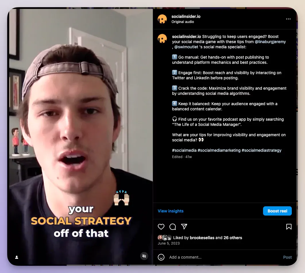 Example of a podcast on Instagram - The Life of a Social Media Manager Podcast
